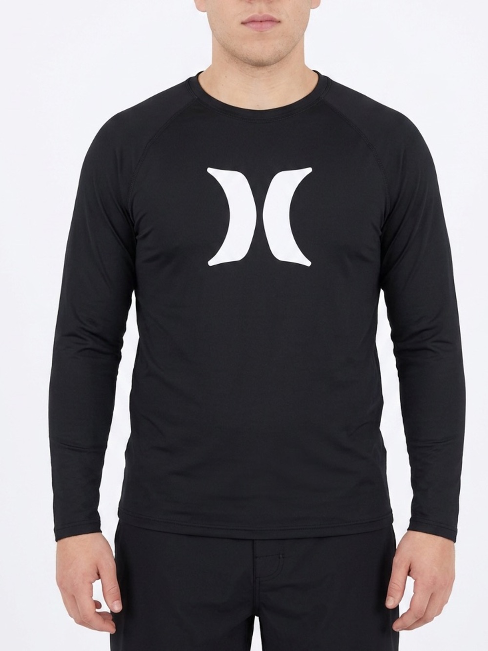 Hurley Mens XL Rash Guard Long Sleeve Black Performance Swim Shirt Logo Raglan